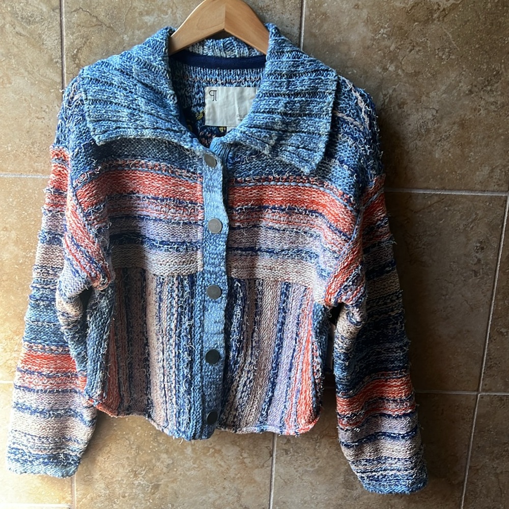 Anthropologie Pilcro Embroidered Earth Cardigan Crop Sweater Iconic World Soft M - Picture 8 of 17